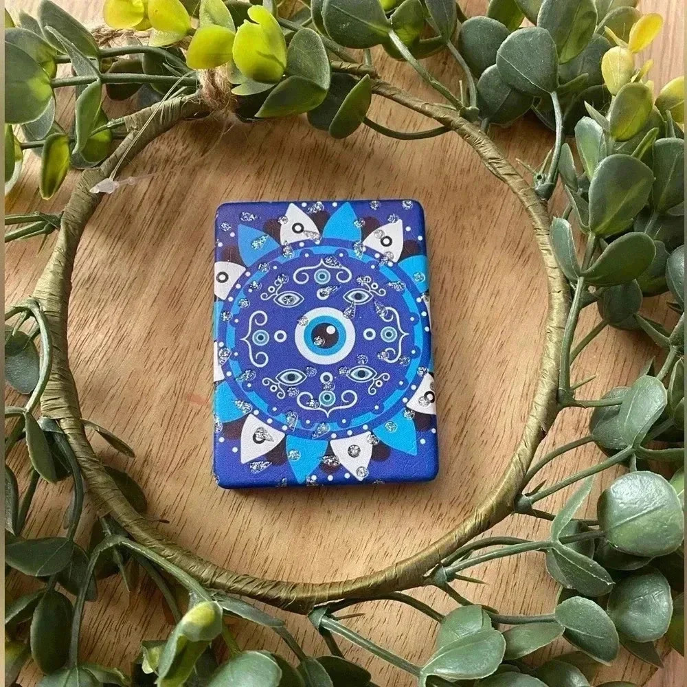 Evil Eye Themed Printed Rectangle Pocket Mirror Blue